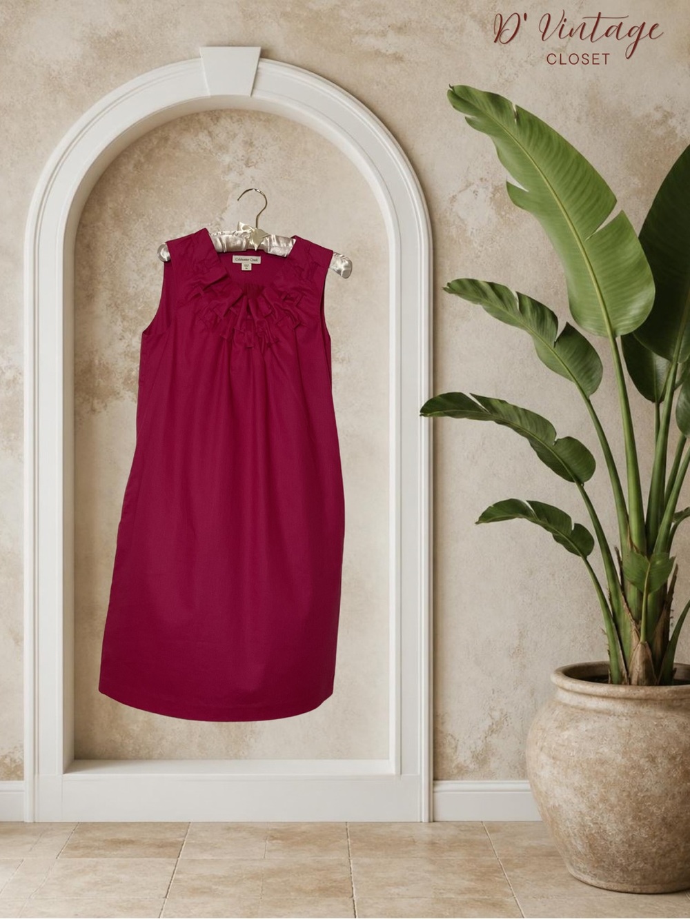 Coldwater Creek Raspberry Ruffle-Neck Sleeveless Midi Dress